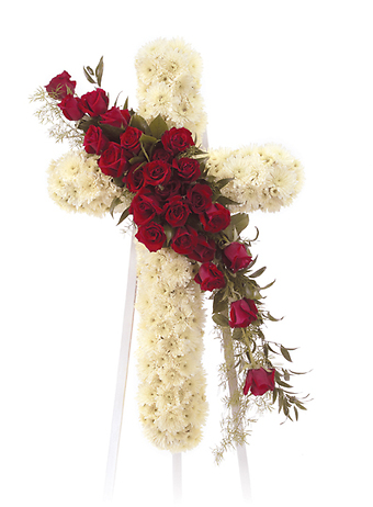 White Cross with Red Roses